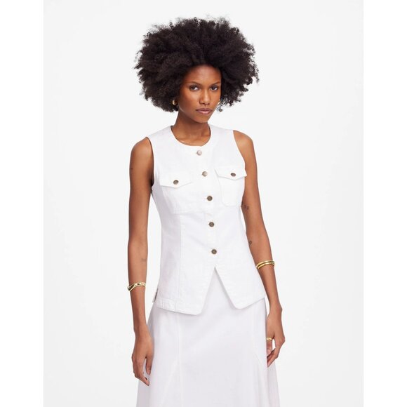 Madewell Denim High Crewneck Vest Women's Size 12 Tile White Utility Pockets NWT - Picture 8 of 16